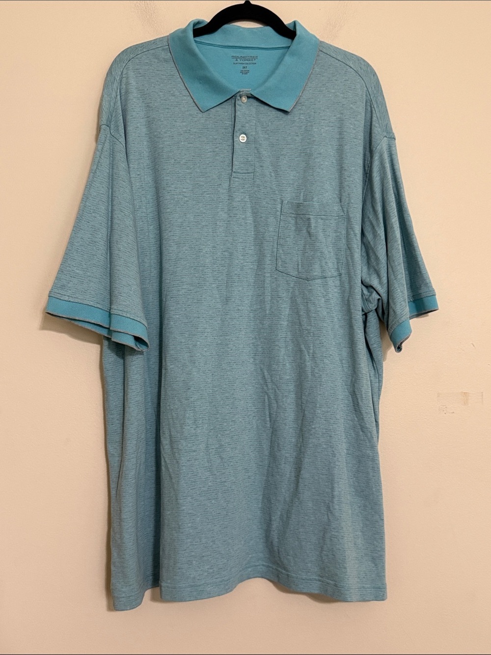 Roundtree & Yorke Light Teal Polo 2XLT Mens Chest Pocket striped silky finish